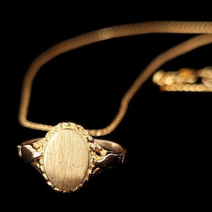 Antique Victorian 14k Yellow Gold Petite Signet Ring Charm Pendant Necklace 18.5” / Gold Pendant / Gold Signet Ring / Ring Necklace