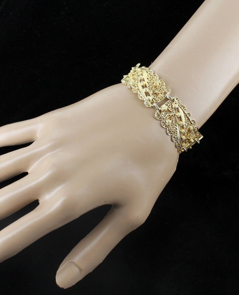 Antique Sterling Bright Gold Vermeil Wire Work Filigree Gorgeous 7 Link Bracelet 1930/'swire work filigree bracelet Deco link bracelet