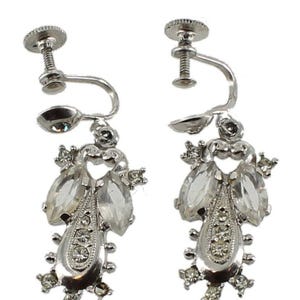 Antique Deco Sterling Paste Rhinestone Stunning Drop Dangle Screw Back Earrings