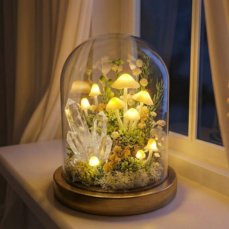 Pilares de cristal brillantes con propiedades curativas, lámpara de hongo del bosque encantado, luz nocturna de cristal de fantasía, regalo único, elegante decoración para el hogar.