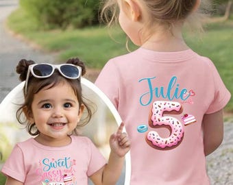 Camiseta de cumpleaños con temática de cinco donas, dulce y atrevida, atuendo para niñas de 5 años