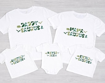 Matching Family Dinosaur Birthday Shirts, MamaSaurus DadaSaurus Tees
