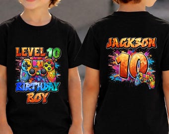 Custom Gamer Birthday Tee, Personalized Level Age Gaming Party Shirt