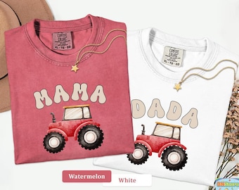 Dada Mama Tractor Birthday Shirt, Farm Theme Comfort Colors Tee