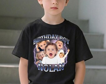 Personalized Kids Birthday Photo T-shirt, Custom Bootleg Photo Toddler T Shirt,Custom Kid Birthday Family Matching shirts,Custom Toddler tee