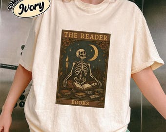 Comfort Colors The Reader Skeleton Tarot Tee, Bookish Unisex Graphic Shirt
