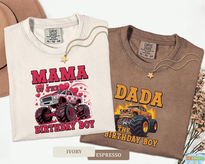 Comfort Colors® Monster Truck Birthday Matching Family Outfit, Mama Dada Jam Party T-Shirts zdjęcie 3