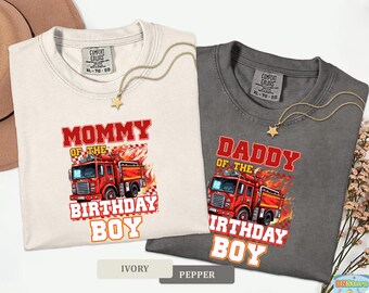 Fire Truck Family Matching Shirts, Mommy Daddy Firefighter Birthday Party Tees