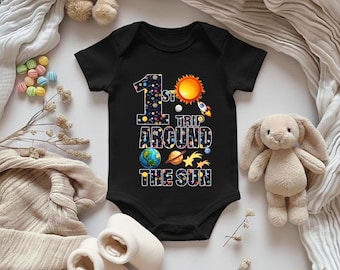 1st Birthday Space Outfit for Baby Boy and Girl, First Trip Around The Sun Tee