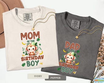 Camiseta de cumpleaños de mono personalizada con colores cómodos, ideal como regalo para niño, de safari en la jungla, para cualquier edad.