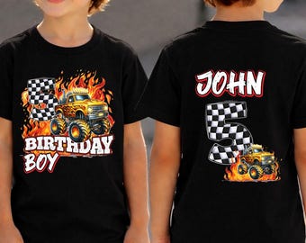 Personalized Monster Truck Birthday Shirt, Custom Name Kids Truck Tee, Megalodon Truck Birthday Outfit