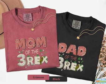 Comfort Colors Matching Family Dinosaur Birthday Shirts, Dad Mom Brother Sister 3Rex Tees, Mom Dad Dino BDay Theme