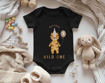 Wild One Romper, Neutral Tiger Baby Outfit, Hipster First Year Celebration