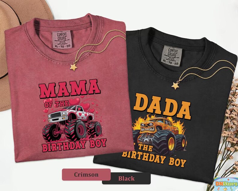 Comfort Colors® Monster Truck Birthday Matching Family Outfit, Mama Dada Jam Party T-Shirts zdjęcie 5