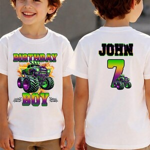 Monster Truck Birthday Shirts, Custom Name Birthday Boy Jam Party T-Shirts Bild 2