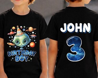 Alien Space Birthday Outfit for Boys, Custom Name Age Galaxy Party Shirt