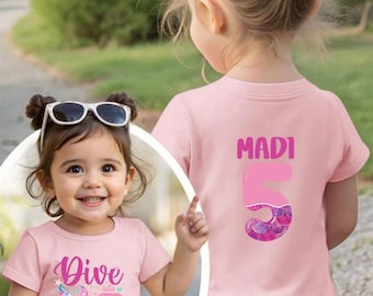 Dive Into Five Mermaid Birthday Shirt - Girls Swimming Party Bday Tee