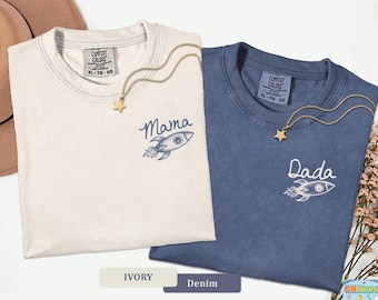 Camisetas familiares a juego para el primer cumpleaños "Primer viaje alrededor del sol", conjunto de fiesta de cumpleaños con temática galáctica para mamá y papá, camiseta de primer cumpleaños con temática espacial.