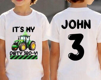 Dirty 3RD-Y Tractor Outfit, Farm Party Top for Boys Third Celebration