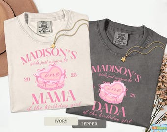 Camisetas familiares a juego con el primer cumpleaños de Comfort Colors Pink Cake