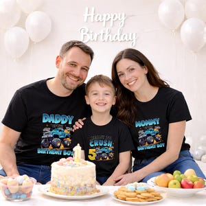Monster Truck Birthday Family Matching Shirts, Custom Name Birthday Boy Jam Party T-Shirts bild 2