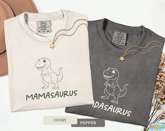 Camiseta personalizada de cumpleaños de dinosaurio con colores cómodos, Mamasaur y Dadasaur, camisetas de cumpleaños familiares de dinosaurios a juego