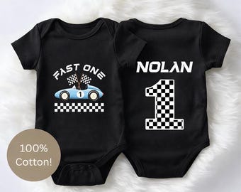 Personalized Fast One Birthday Shirt, Race Car 1st Birthday Outfit