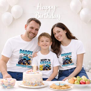Monster Truck Birthday Family Matching Shirts, Custom Name Birthday Boy Jam Party T-Shirts bild 1