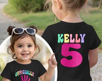 Officially A Handful 5th Birthday Girl Custom Shirt, Girls Fifth Birthday Shirt, Birthday Party Gift, 5 Years Old Birthday, 5th Birthday Tee