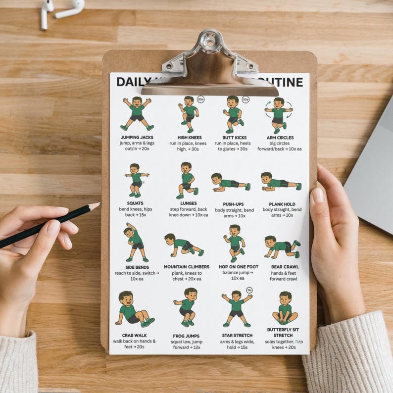Kids Exercise Routine Chart | Daily Workout Moves Poster (digital ...