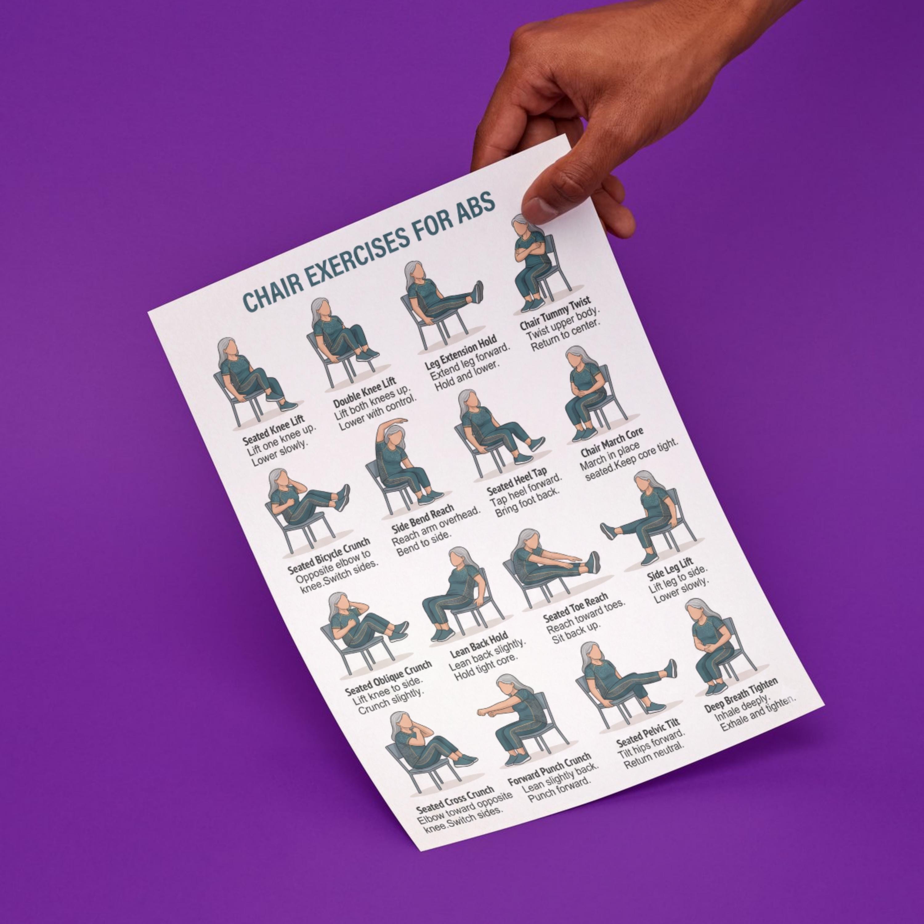 Chair Exercises for Abs Printable Poster | Senior Fitness Guide ...
