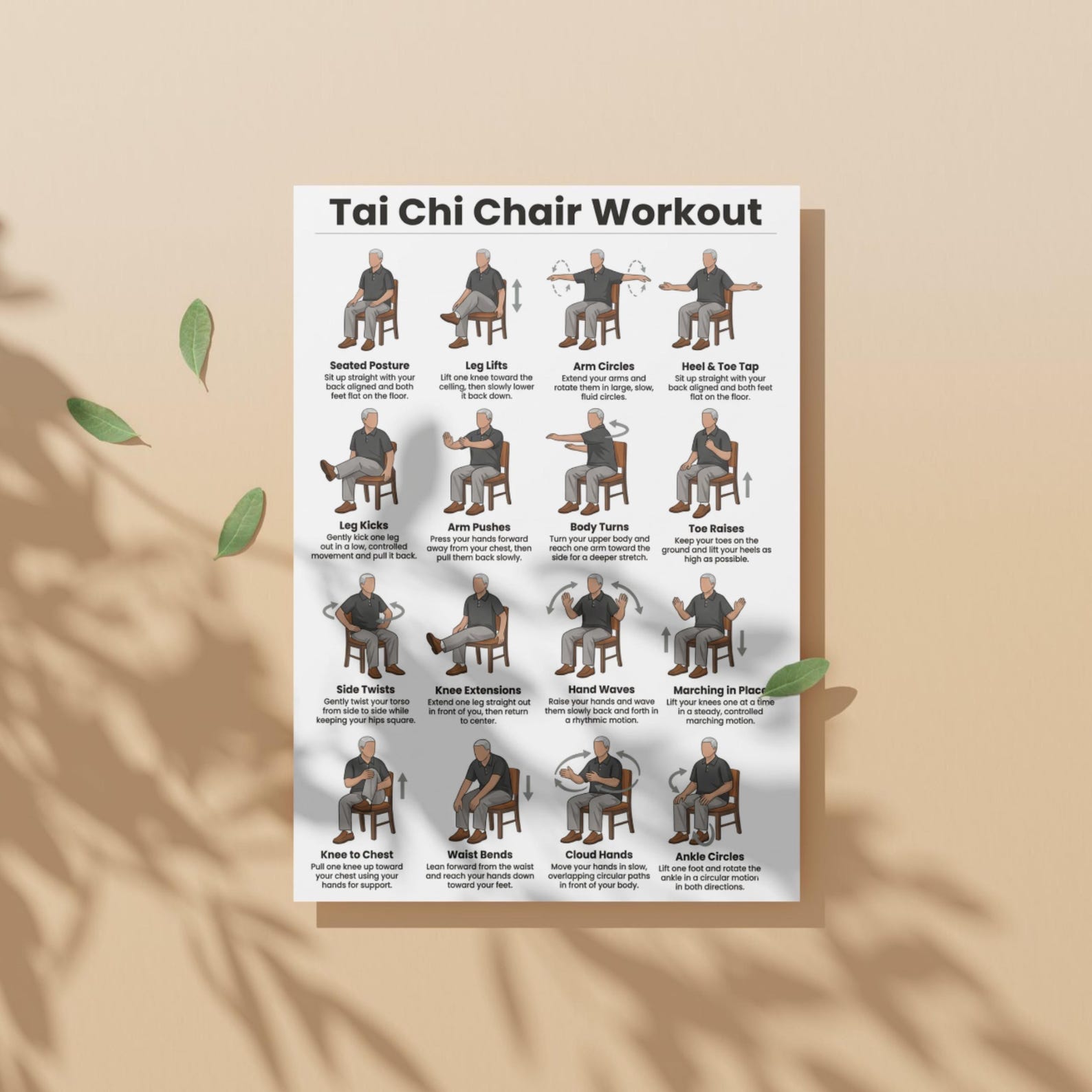 Mobility And Stretching Routine Chart.pdf Tai Chi Chair Workout Poster | Tai Chi Chair Exercise Chart & Workout ...