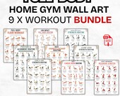 Full Body Workout Poster Bundle, Home Gym Wall Art Set, Upper Body Lower Body Core Workout Prints, Pilates & Stretch Routine Charts