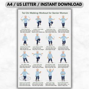 Tai Chi Walking Workout Poster for Senior Women | Low Impact Balance Exercise | Printable Fitness Guide | Digital Download