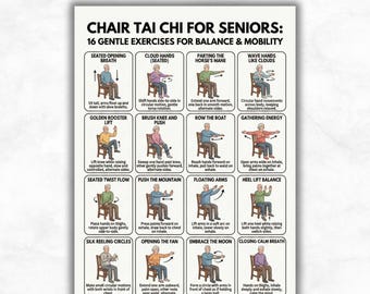 Chair Tai Chi for Seniors Poster | Seated Exercise Chart | Elderly Fitness Printable | Gentle Mobility Workout | Digital Download