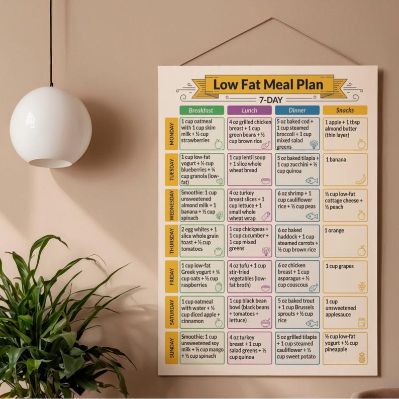 7-day Low Fat Meal Plan Printable | Healthy Weekly Diet Chart | Nutrition Guide & Tracker ...