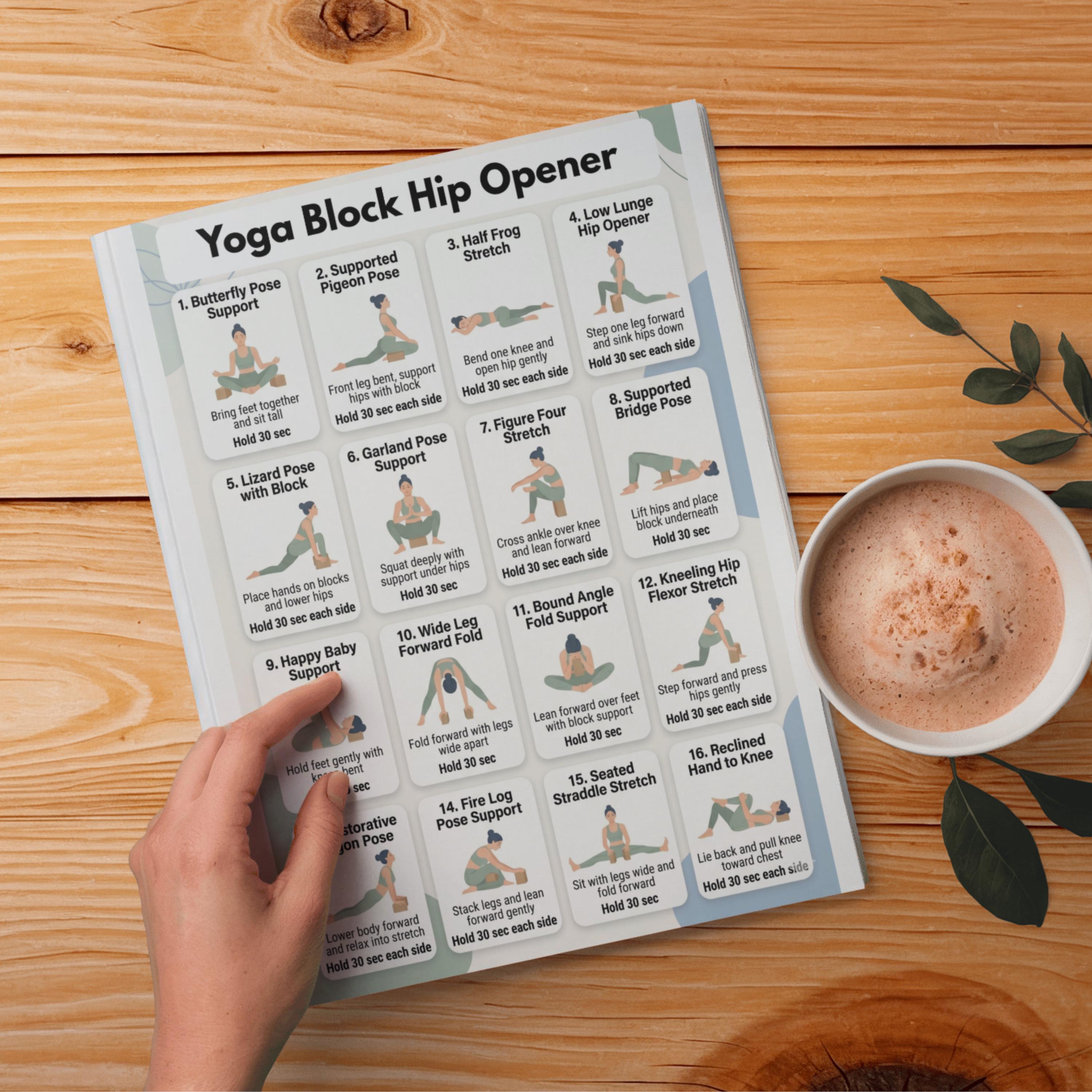 Yoga Block Hip Openers Printable, Hip Stretch Routine Chart ...