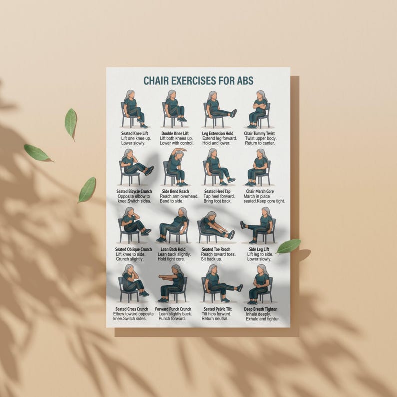 Chair Exercises for Abs Printable Poster | Senior Fitness Guide ...