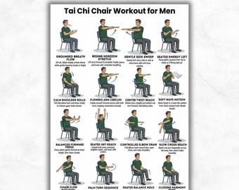 Tai Chi Chair Workout for Men | Seated Exercise Poster | Senior Mobility Guide | Daily Home Fitness Plan for Men ; Digital Print