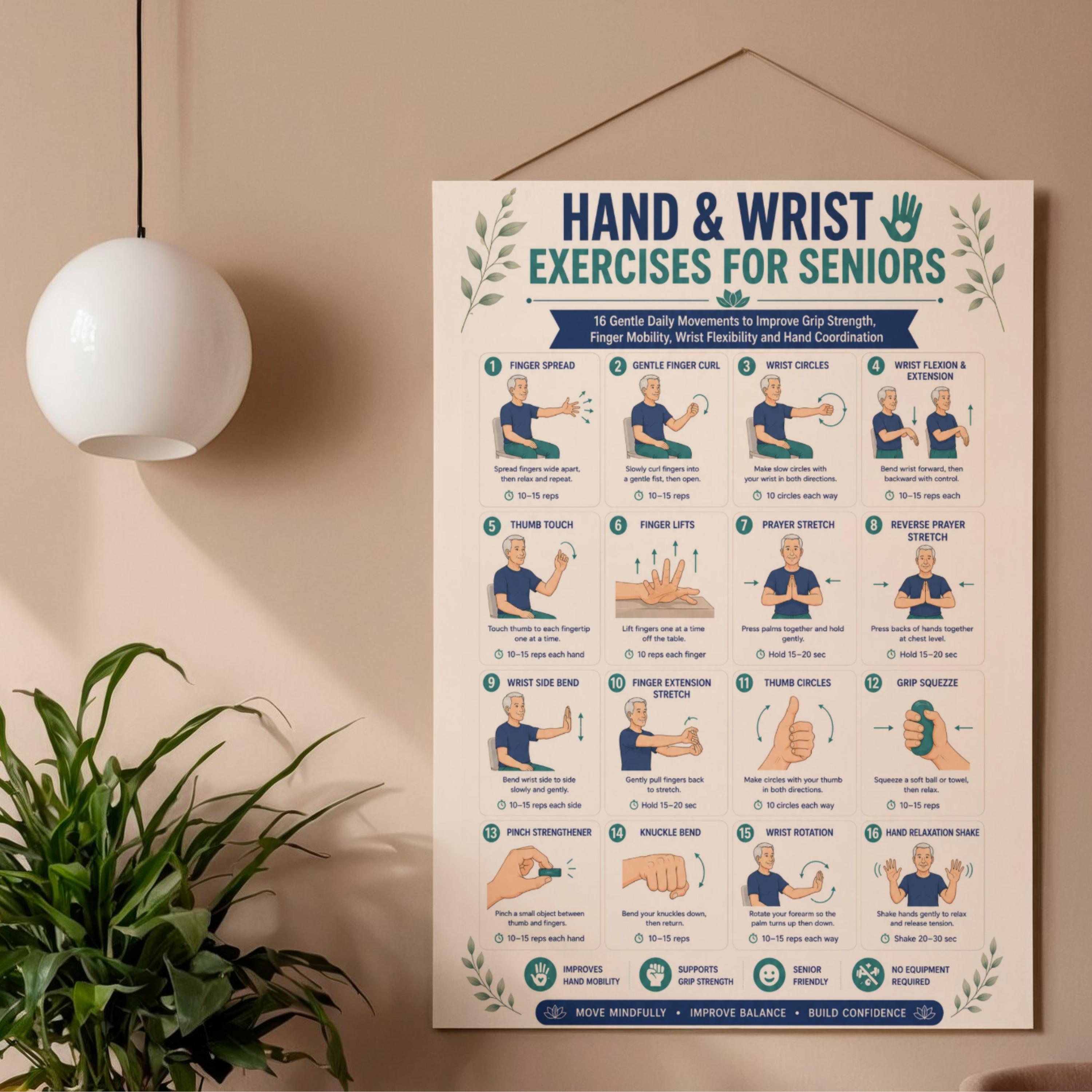 Hand Support Exercise Hand & Wrist Exercises for Seniors Printable, Hand Therapy Exercises ...