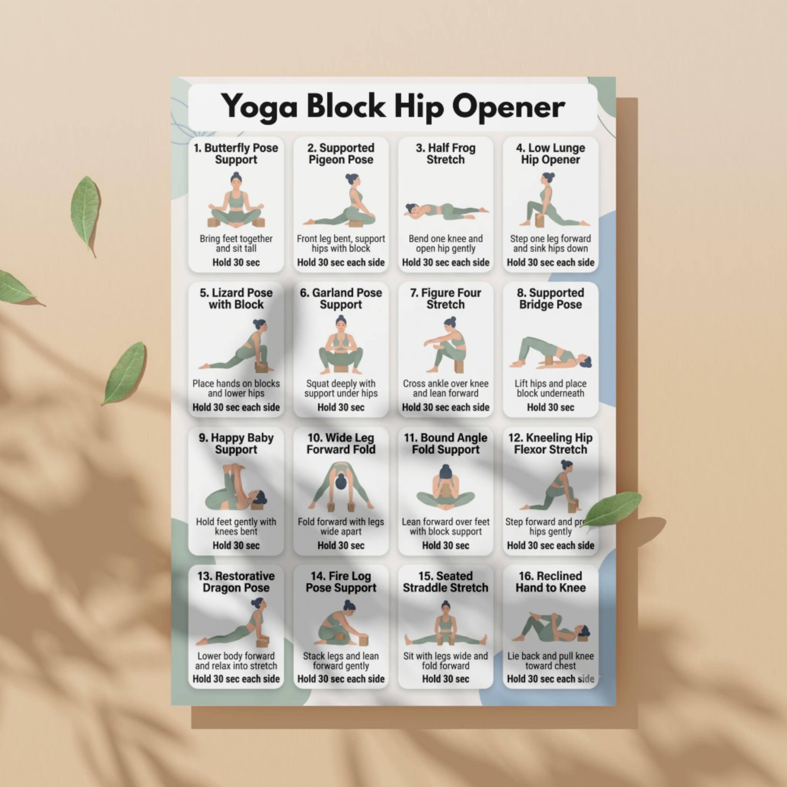 Yoga Block Hip Openers Printable, Hip Stretch Routine Chart ...