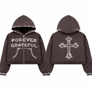 Sudadera con capucha y espalda cruzada con diamantes de imitación – Chaqueta corta con cremallera