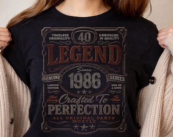 Vintage Legend Since 1986 40th Birthday Shirt, Aged Perfection Retro Bday Tee