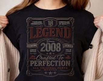 18th Birthday Legend Shirt Since 2008, Vintage Aged To Perfection Bday Tee