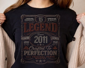 15th Birthday Shirt, Vintage Legend Since 2011, Aged Perfection Tee