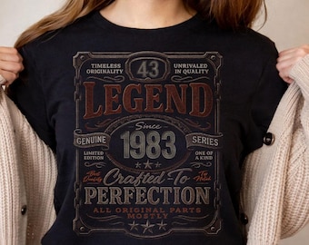 Vintage Legend Since 1983 43rd Birthday Shirt, Aged Perfection Tee