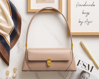Genuine Leather Baguette Bag | French Style Women’s Shoulder Handbag | Chic Summer Purse
