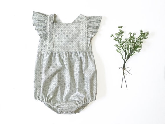 Vintage Style Romper, Baby Romper, Gray Romper, Winter Outfit, Holiday  Outfit, Spring Outfit, Flutter Sleeve, Made in USA, RTS