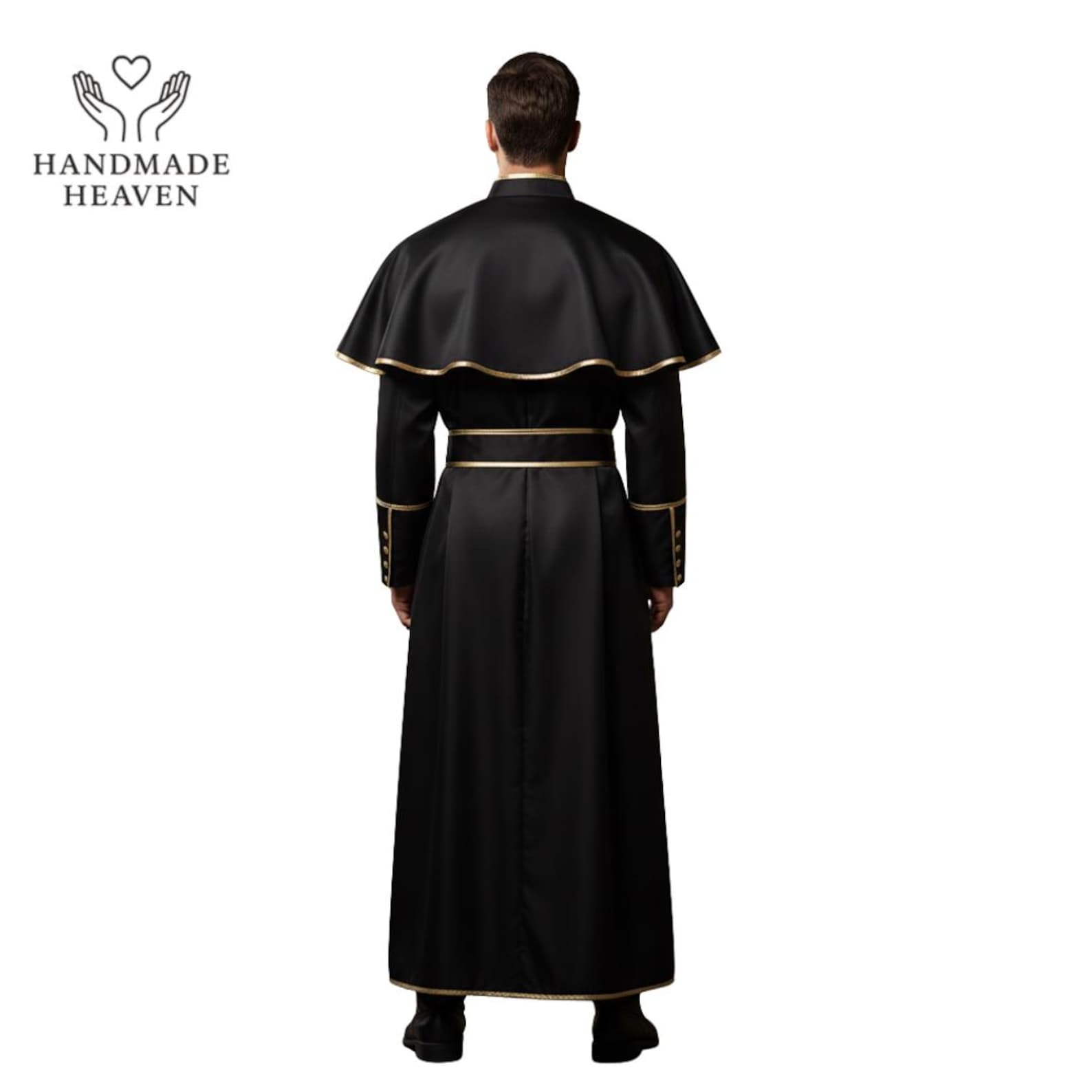 Men’s Priest Costume | Black Clergy Robe With Gold Trim | Cardinal ...