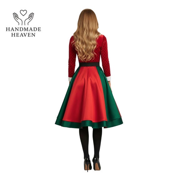 women vintage christmas dress Green 1950s Christmas Plaid Patchwork Dress